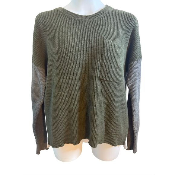 Madewell Crewneck Sweater. Green and light gray. Size XL - Picture 2 of 6